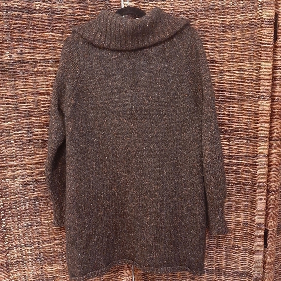 Joie Sweater Large Brown Maurise Alpaca Wool Cardigan Zip Front Tweed Longline - Picture 2 of 7